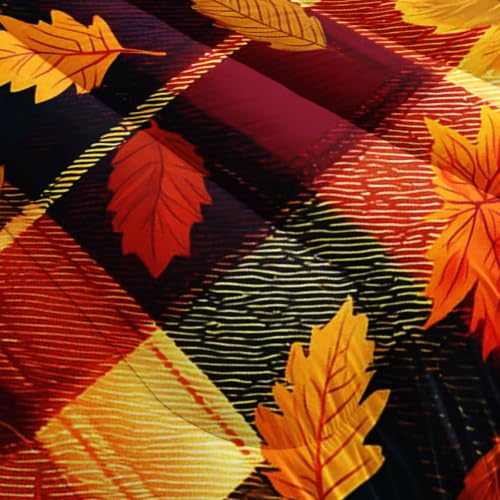 Image of AILONEN Fall Leaf Patchwork Queen Bedding Set 3 Piece, 1 Comforter + 2 Pillowcases, Amber Crimson Foliage Dark Plaid Grid Warm Seasonal Print for Country Main Bedroom