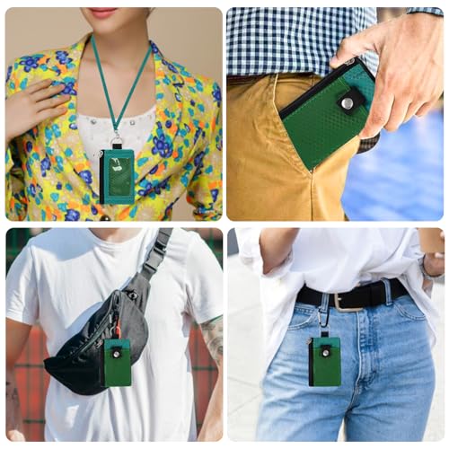 Image of MASAPHlL Small Lanyard Wallet for Women /Men with RFID Blocking ID Card Wallet, Minimalist Nylon Zipper Pouch, Travel Neck Wallet with Keychain, ID Window for Card,Coin,Cash (Olive Green+Green)