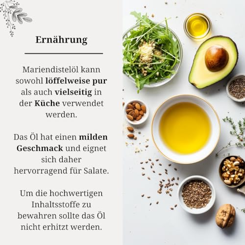 Foto von Natulio Mariendistelöl Bio kaltgepresst 250ml - zur Ernährung sowie zur Hautpflege geeignet - reich an Vitamin E - zertifiziert nach DE-ÖKO-006