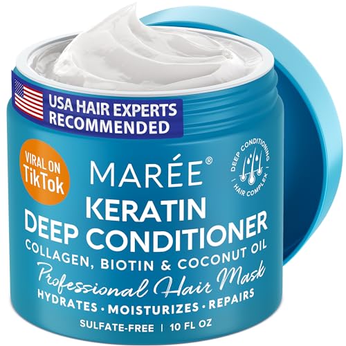 MAREE Deep Hair Conditioner - Hydrating & Deep Conditioning Hair Oil with Coconut Oil & Keratin for Fine, Curly & Frizzy Hair - Biotin & Collagen Moisturizing Conditioner for Dry Bleached Hair