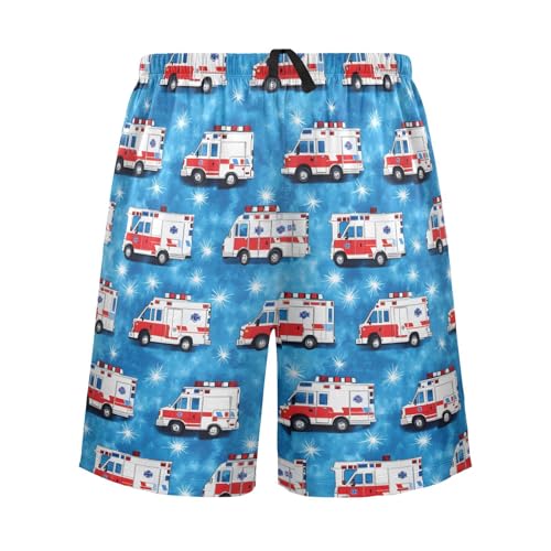 Ambulance Pattern Men’s Pajama Shorts Casual Sleep Bottoms Elastic Waist Athletic Shorts Size S-2XL2