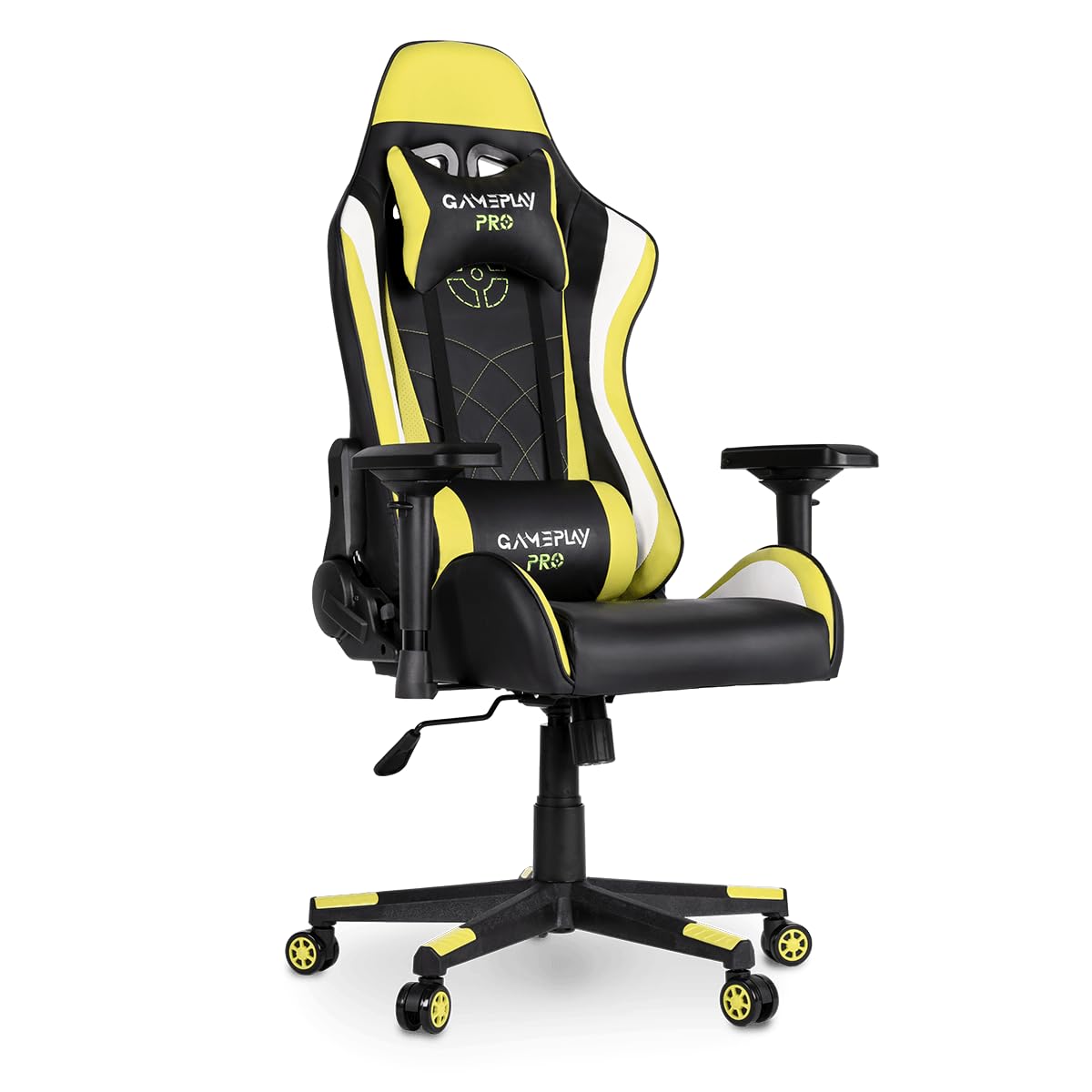 Mc Haus Gameplay Pro Chair Yellow - Silla Gaming ergonómica de Cuero sintético con reposabrazos Acolchados Color Amarillo