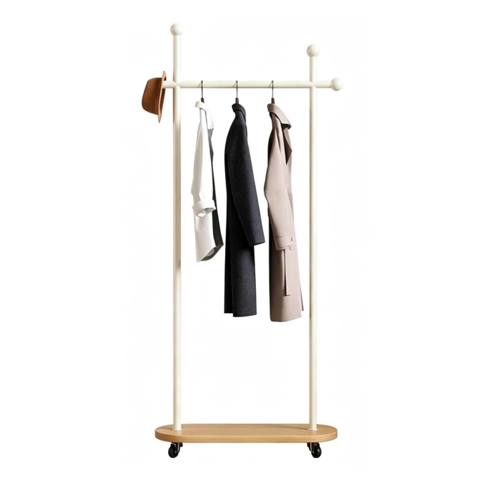 YAOHY Coat Rack Freestanding Clothing Rack with Wheels, Double-pole Clothing Racks with Storage Shelves for Corner Bedroom Hallway Entryway Living Room Hotel(White,23.6in/60cm,Style2)