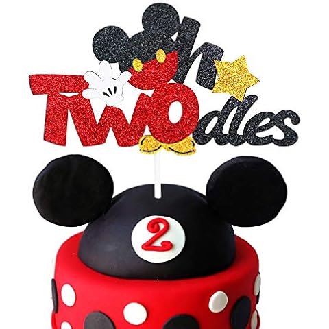 Glitter Twodles Cake Topper, Mickey Birthday Cake Decor boy Second Birthday Party Supplies Cover
