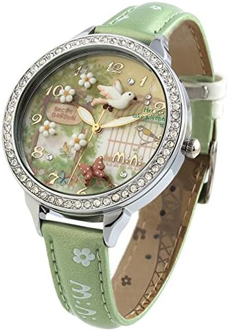 DREAMING Q&P Handmade 3D Polymer Clay Crystals Ladies Wrist Watches for Women Girls Spring Flying Bird Green Relogio