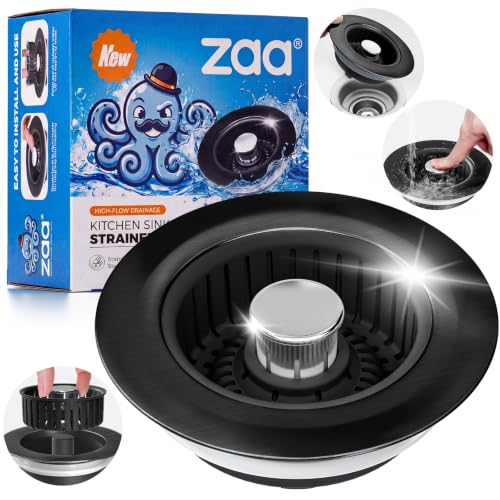 zaa 3 in 1 Kitchen Sink Drain Strainer Stopper Removable Basket Pop-Up