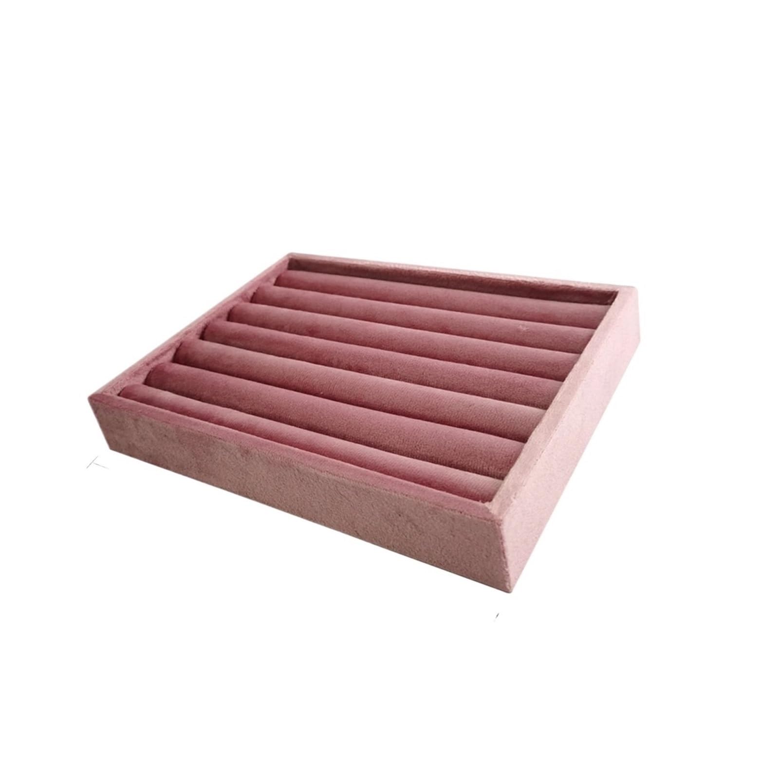 ZHSOAO 2pcs Pink Velvet Jewelry Display Tray - Elegant Ring & Earring Organizer With Wood Base for Jewelry(Big)