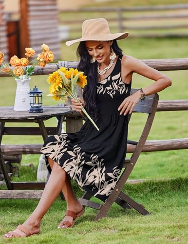 Image of Zeagoo Womens Summer Sundress Boho Floral Casual Tank Dresses with Pockets Sleeveless Tiered Swing A Line Beach Dress