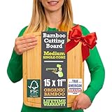 GREENER CHEF 15 Inch Bamboo Cutting Board with Lifetime Replacements - Medium Wooden Chopping Board for Kitchen, Butcher Block, Meat, Vegetables, Charcuterie and Cheese Board