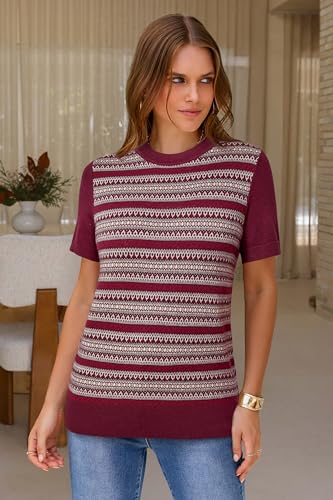 Image of Arach&Cloz Women's Lightweight Wool Blend Short Sleeve Sweater Top Business Casual
