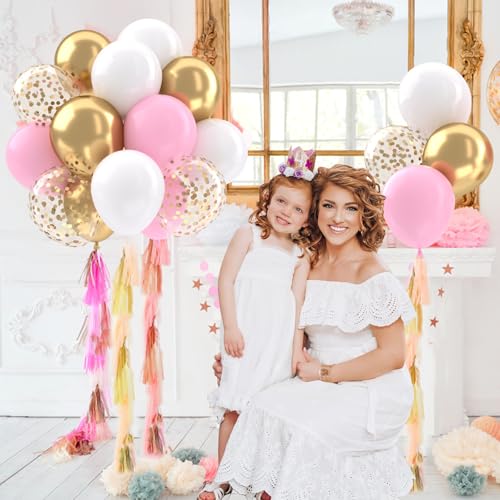 Patimate W6302 Pink Gold Confetti Balloons Set, 50 Pcs 12 Inch Metallic Gold Pastel Pink White Confetti Latex Balloons Kit For Birthday Baby Shower Girl Princess Party Decorations thumb #1