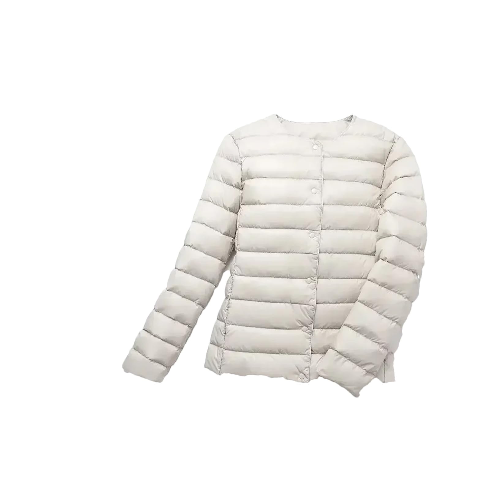 Piumino d'anatra da donna O-Collo a V variabile Donna Autunno Primavera Senza colletto Piumino trapuntato leggero Beige, Beige, S