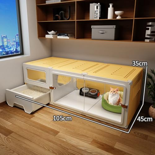 Haustierhaus für den Innenbereich mit transparenten Türen und Fenstern, inklusive bequemem Bett und Hängematte, ideal für Katzen, kleine Hunde, Kaninchen-2