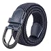 Braided Stretch Elastic Belt with Pin Oval Solid Black Buckle Leather Loop End Tip with Men/Women/Junior (Navy, Large 36"-38" (44" Length))