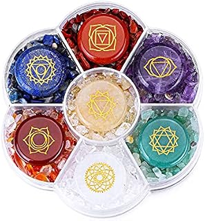 CrystalTears 7 Chakra Healing Crystal Stones Natural Reiki Healing Crystals Gemstones with Engraved Chakra Symbol Tumbled Polished Quartz Crystal Stone for Meditation Crystal Therapy Christmas Gift