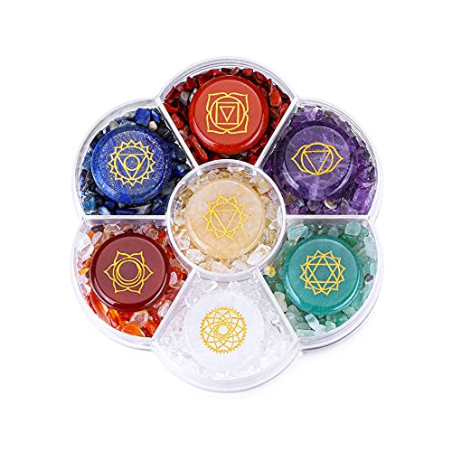 CrystalTears 7 Chakra Healing Crystal Stones Natural Reiki Healing Crystals Gemstones with Engraved Chakra Symbol Tumbled Polished Chakra Stone Kit for Meditation Crystal Therapy
