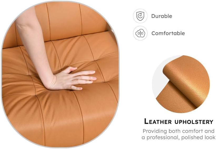 Miniatura 4 de Lexicon Silla decorativa moderna, silla de lujo de cuero genuino con cojines copetudos, marco de madera maciza y reposabrazos, cómodo asiento