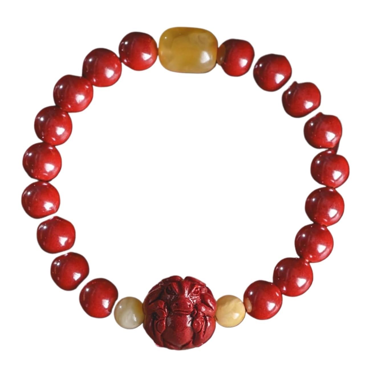 YDYDTTKD Bracciale con Pietre preziose Naturali, Braccialetto Cinese con Pietra Animale cinabro, amuleto da 8 mm, ricchezza, buona Fortuna, Quarzo Rosso, Anno di