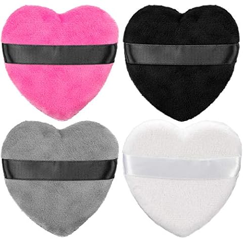OIIKI 4PCS Makeup Puffs, Cotton Powder Puff, Makeup Tool Sponges Blender Cleanser, in Love Shape with Strap, for Cosmetic (Gray+White+Rose+Black) Cover