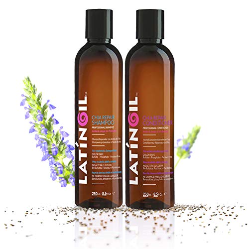 LATINOIL Chia Seeds Hair Repair Shampoo And Conditioner Sulfate & Paraben Free - Very Rich Natural Treatment Product, Thicken the Hair, Safe for Color Treated, Curly, Textured Hair, 8 Oz