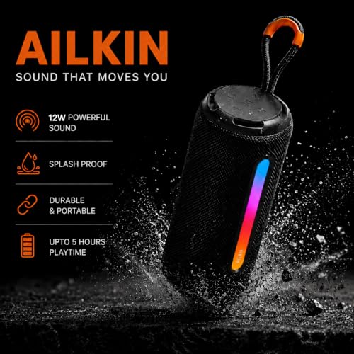Image of AILKIN Portable Bluetooth Speakers Wireless | 8W Powerful Sound, 360 Surround Sound, Splash Proof Design, RGB Light & TWS Stereo Pairing | Mini Wireless Speaker for Home, Travel & Outdoor