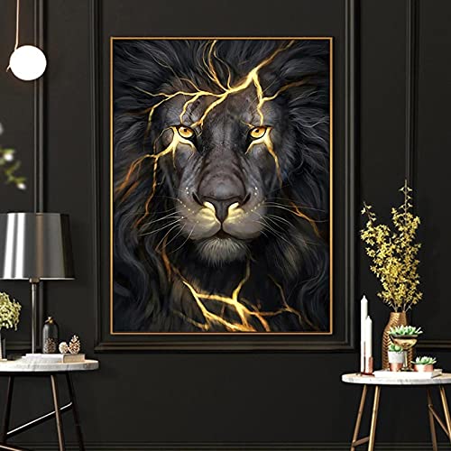 Poster Lion sans Cadre Noir et Or - Solution Mur Vide Salon