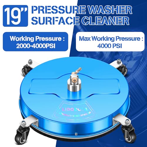 Image of LidoDola 19'' Pressure Washer Surface Cleaner with 4 Wheels - Stainless Steel Surface Cleaner for Pressure Washer Attachment for Concrete, Driveway, Patio, Sidewalk, Deck and Driveways (19 INCH Blue)
