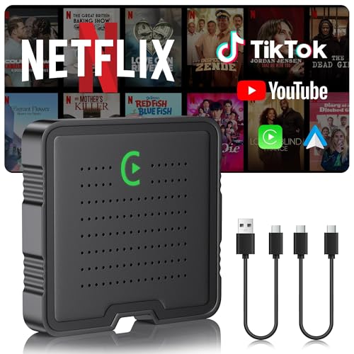 HGLEQ 2-in-1 Wireless CarPlay Adapter for Streaming Netflix/YouTube/TikTok/TF Card, 2025 Magic Video AI Box & Android Auto Dongle, Plug & Play, Fit with iPhone 8+/iOS10+/Android 11+