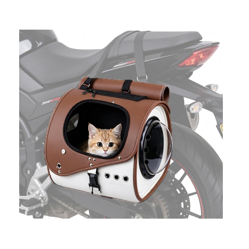 Trasportino per cani e gatti per Ducati Scrambler Icon 2023, trasportino portatile per animali domestici, resistente alle intemperie, a prova di fuga, marrone+bianco