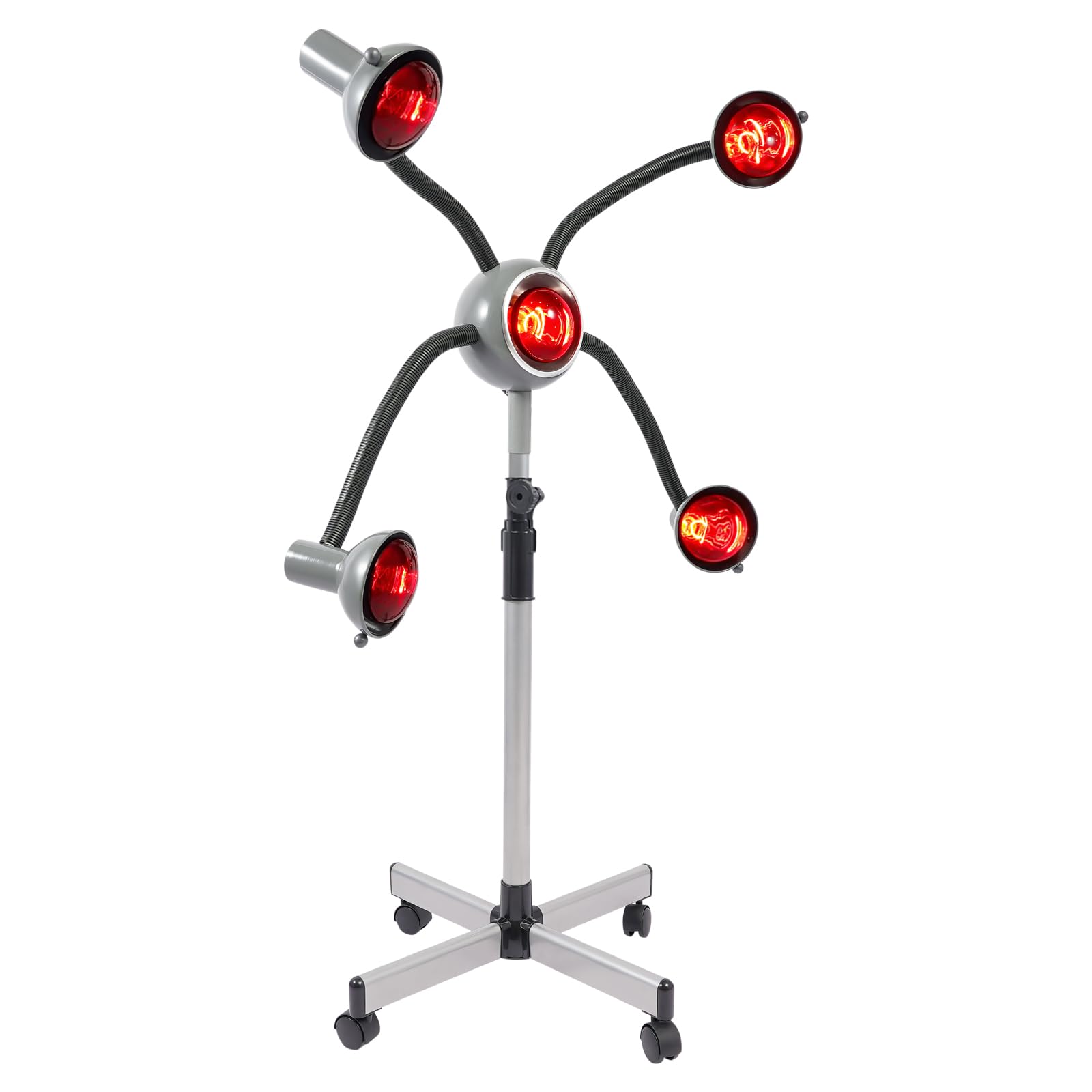 Lampada riscaldante a infrarossi a 5 teste da parrucchiere, con paralume protettivo, lampada a infrarossi, 40 – 80 °C, luce a infrarossi, 108 – 132 cm, altezza regolabile, colore bianco