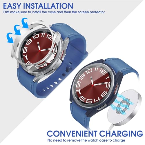 Tiorecime 8+4 Pcs Case for Samsung Galaxy Watch 6 Classic 47mm with Tempered Glass Screen Protector, Anti-Fog Waterproof Screen Protector Hard PC Cover Compatible with Galaxy Watch 6 Classic 47mm by Tiorecime - Used condition - Image 5