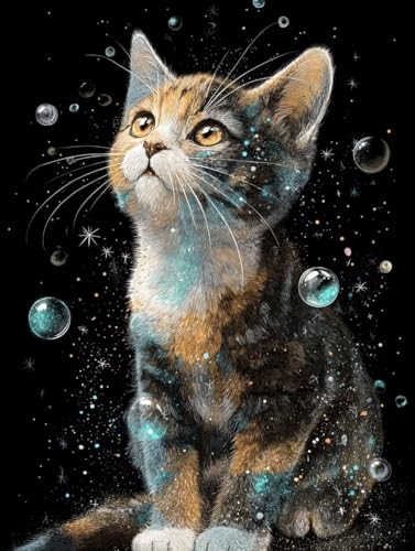 数字油絵初心者向け DIY アクリル絵の具塗り絵キット、Paint by Numbers子供と大人ハンド塗り絵猫の泡インテリア装飾ペイントバイナンバー 絵画手芸ストレス解消DIY手描、インテリア 家の壁の装飾、50x70cm/20x28インチ(フレームレス