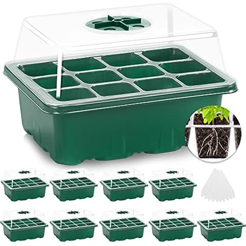 MIXC Seed Trays, 10 Pack 120 Cells Seed Trays for Seedlings Reusable Seed Trays with Lids Propagator Tray Growing Starter Tray, Germination Trays Kit Plastic for Greenhouse/Garden Cover