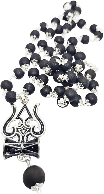 Karungali mala with Om Trishool Pendant | Authentic Coated Silver Karungali Malai Original Ebony Wood Mala
