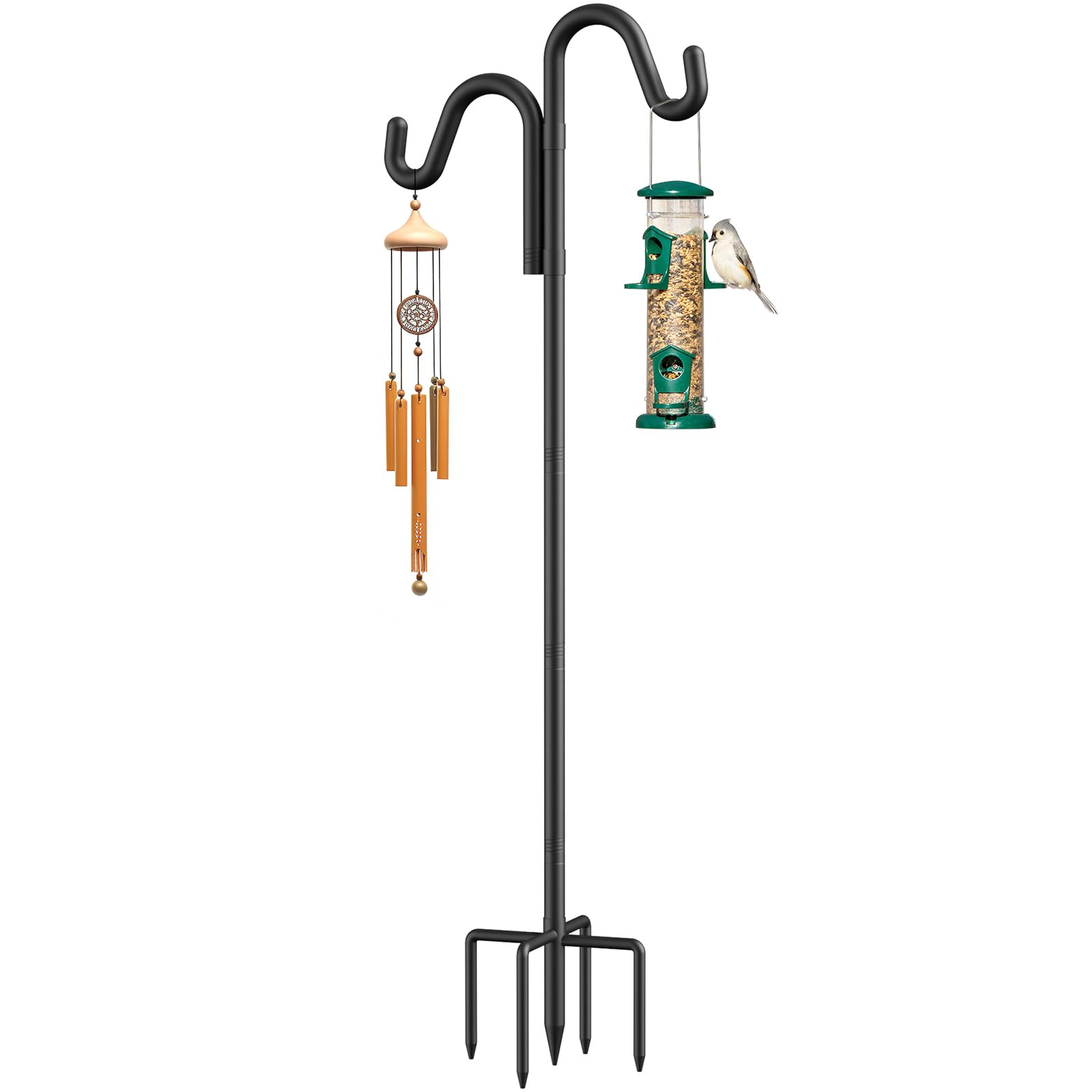 Womnwomn 76 Inch Double Hooks Heavy Duty Bird Feeder Pole