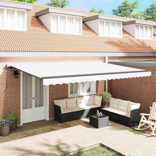 Auvent rétractable blanc 500x300 cm en acier et polyester extensible pour terrasse - 2