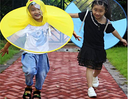 Anhua Foldable Cartoon Duck Children Raincoat Ufo Shape Rain Hat Cape Umbrella (Blue, S) #TOP5