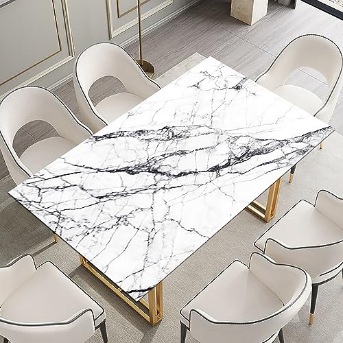 Nappe de table rectangulaire blanche marbrée vinyle antitache facile à nettoyer