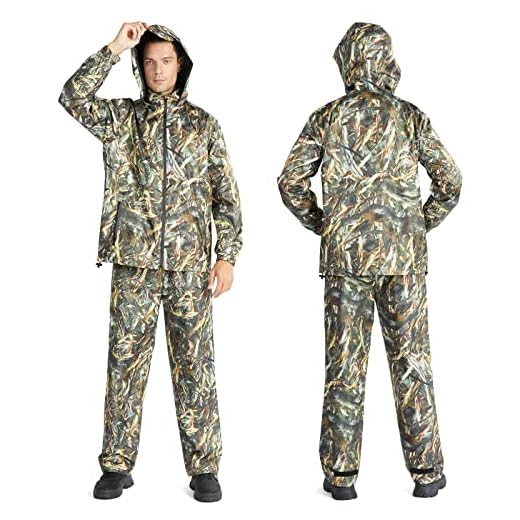 SWISSWELL Men's Tactical Camo Hunting Fishing Rain Suit Rain Gear Raincoat Jacket and Pant Waterproof Lightweight Outdoor M