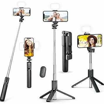 GoULTRA Selfie Stick Tripod Stand with Wireless Remote, 360° Rotation, Extendable Design, Stainless Steel, Black, Compatible with All Smartphones (70 cm)