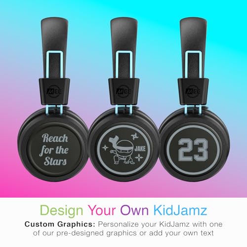 Image of MEE audio KidJamz KJ55BT Personalized Bluetooth Wireless Safe Listening Headphones for Kids w /Custom LED-Backlit Design, Volume Limiter, Microphone; Kids Headset for School /iPhone /iPad /Tablet (Black)