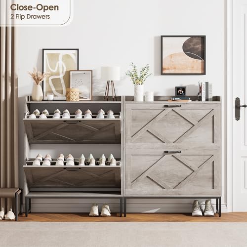 Image of Nicetree Shoe Cabinet Storage for Entryway,Narrow Shoe Storage Cabinet, Space-Saving Shoe Organizer Cabinet, Vertical Entryway Solution for Foyer, Mudroom, Gray
