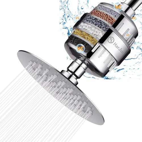 HarJue Filtered Shower Head, High Pressure filter shower combo for Hard Water, Remove Chlorine Fluoride and Harmful Substances, Chrome (Without Handheld)