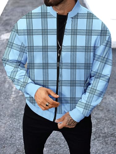 Image of Noble Monk Men Cotton Blend Checkered Full Sleeves Mock Collar Regular Fit Casual Jacket | Casual Winter Jackets | Jackets for Winter Wear