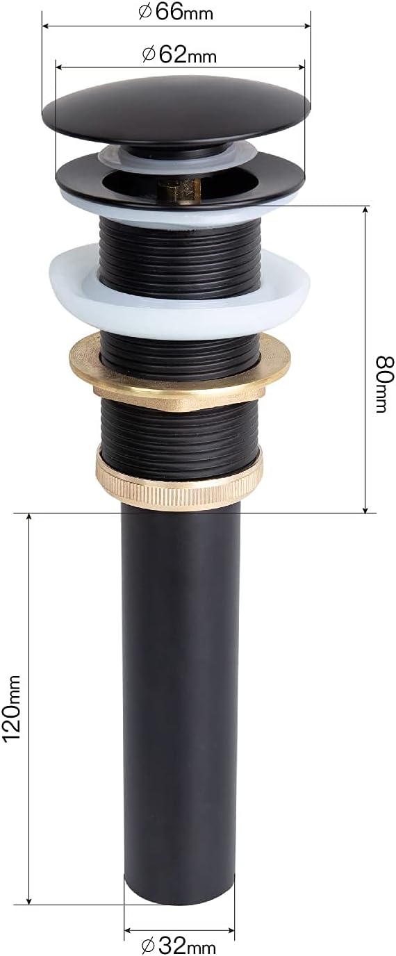 KOADD Bathroom Sink Drain without Overflow, Pop up Drain Stopper with Big Cap, for Vessel Sink, Matte Black - - 