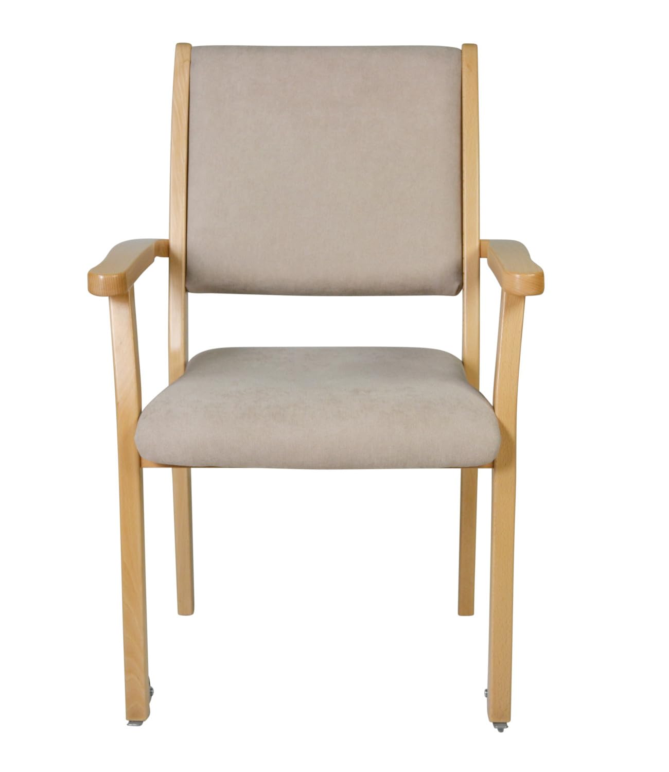 Devita Stuhl für Senioren Kerry mit Rollen Verschiedene Sitzhöhen - Holzfarbe: Buche hell - Microfaser Braun - Sitzhöhe: 46 cm