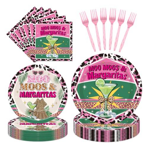 Moo Moos and Margaritas Party Decorations - 96 Pcs Margs and Matrimony Tableware with Plates, Napkins and Forks, Margarita Party Supplies for Bachelorette, Bridal Shower, Birthday, Cocktail Party