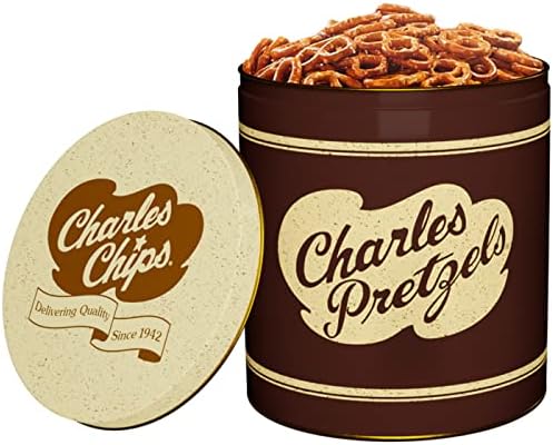 Charles Chips Mini Twist Pretzels – 24oz Crunchy Snack in Iconic Recyclable Steel Tin | Kosher | Great for Parties & Snacking | Classic Since 1942