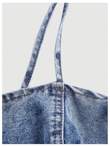 WDIRARA Women's Plus Size Ruffle Denim Cami Top Tie Shoulder Smocked Babydoll Peplum Tops3