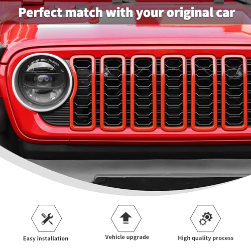 Image of Linskip for 2024-2025 Jeep Wrangler JL 4XE & Gladiator JT Grille Inserts, Meshless Grille Bezel Covers for Jeep Wrangler Sport Rubicon Sahara Willys Mojave Rubicon,Exterior Accessories(Orange)